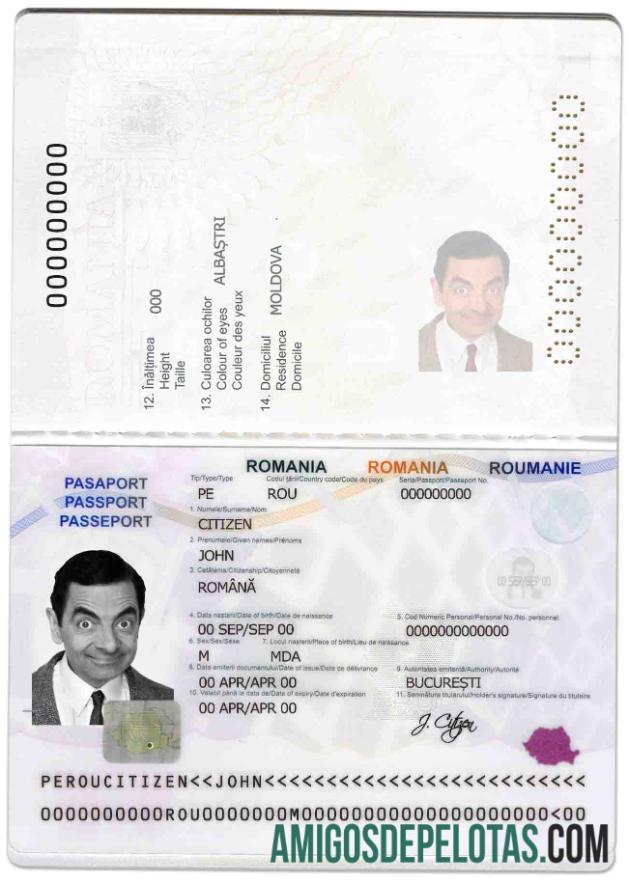 Passaporte da Romênia exemplo real